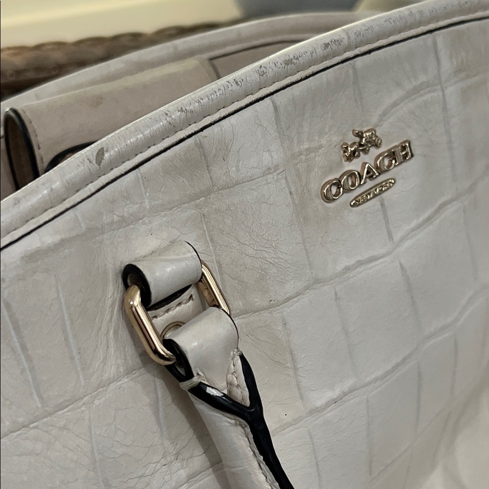 Coach Ivory Croc-Embossed Satchel - Picture 13 of 16